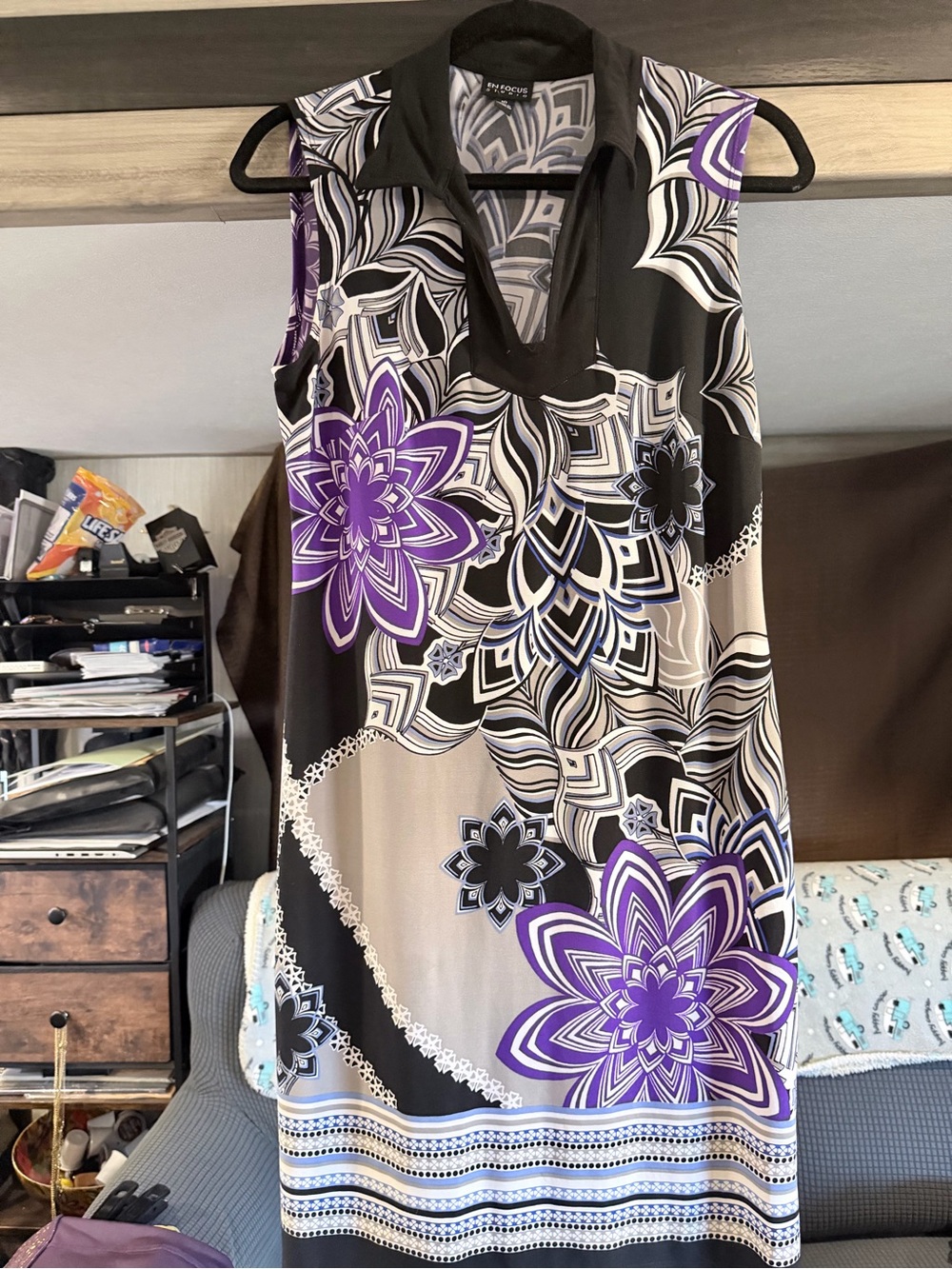 Enfocus Studio Black, Purple & Cream Sleeveless Floral Tunic